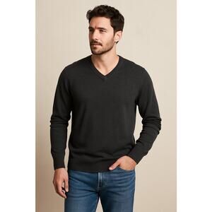 Quince Men’s V-Neck Sweater XL Dark Gray Cotton Cashmere Blend Lightweight